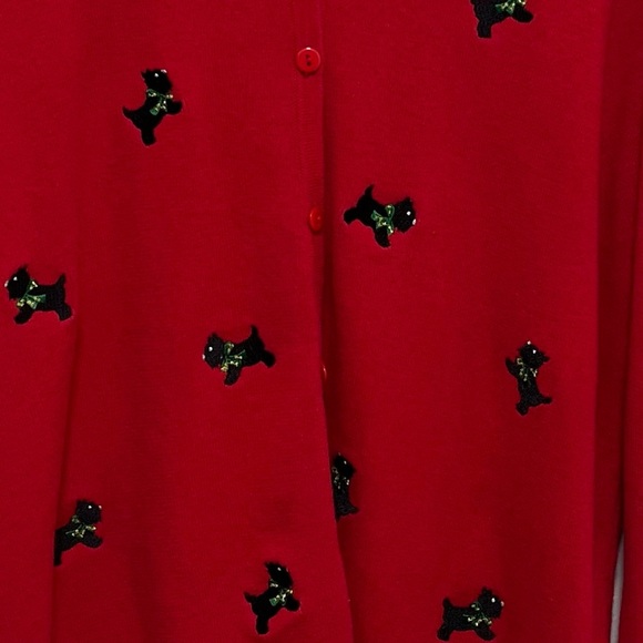 VINTAGE Studio Joy Scottie Dog Embroidered Button Up Cardigan Sweater Size PXL - Picture 4 of 5